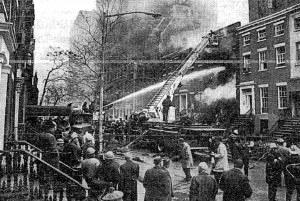 Firemen respond to the Greenwich Village townhouse explosion at 18 West 11th Street, which occurred on March 6, 1970.