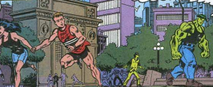 The Hulk passes through Washington Square Park in The Amazing Spider-Man, issue 381, 1993
